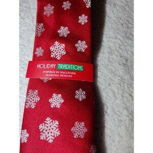 Holiday Traditions Snowflake Print Red White Tie NWT
